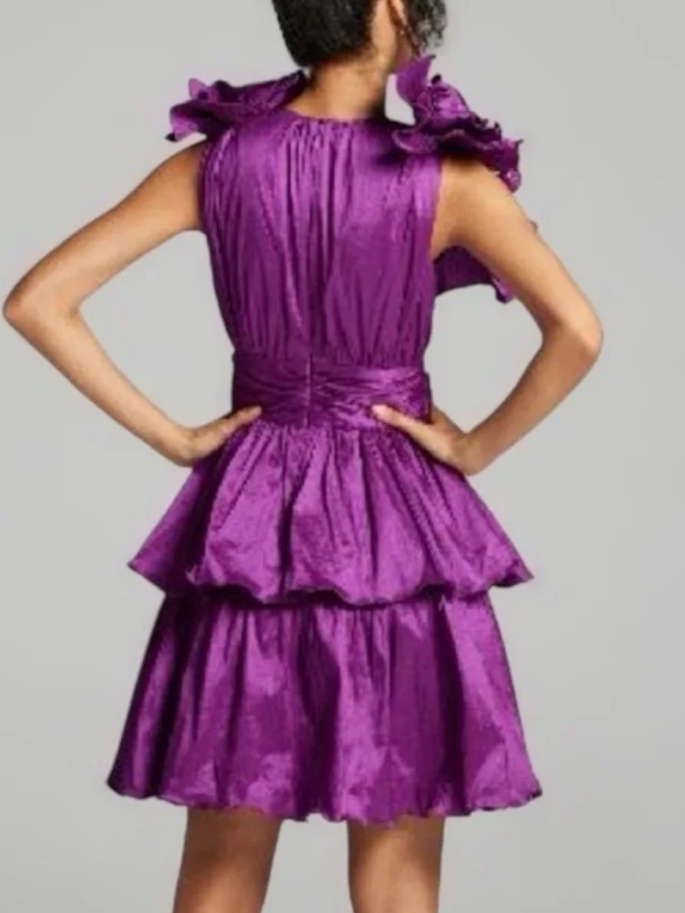 Purple Ruffled V-Neck Mini Dress - Picture 2 of 7